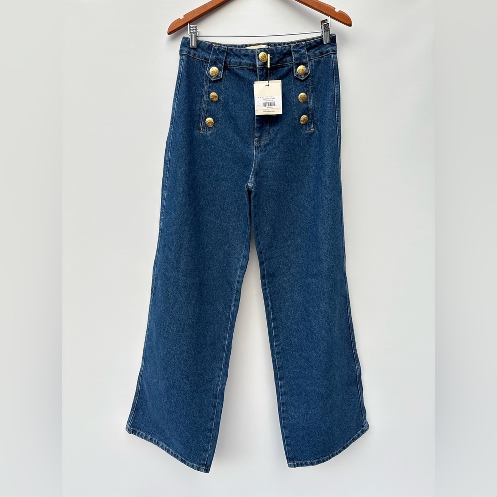 Exquise Aleron Wide Leg Jeans Womens 6 High Rise Button Sailor Blue Denim - Picture 2 of 12